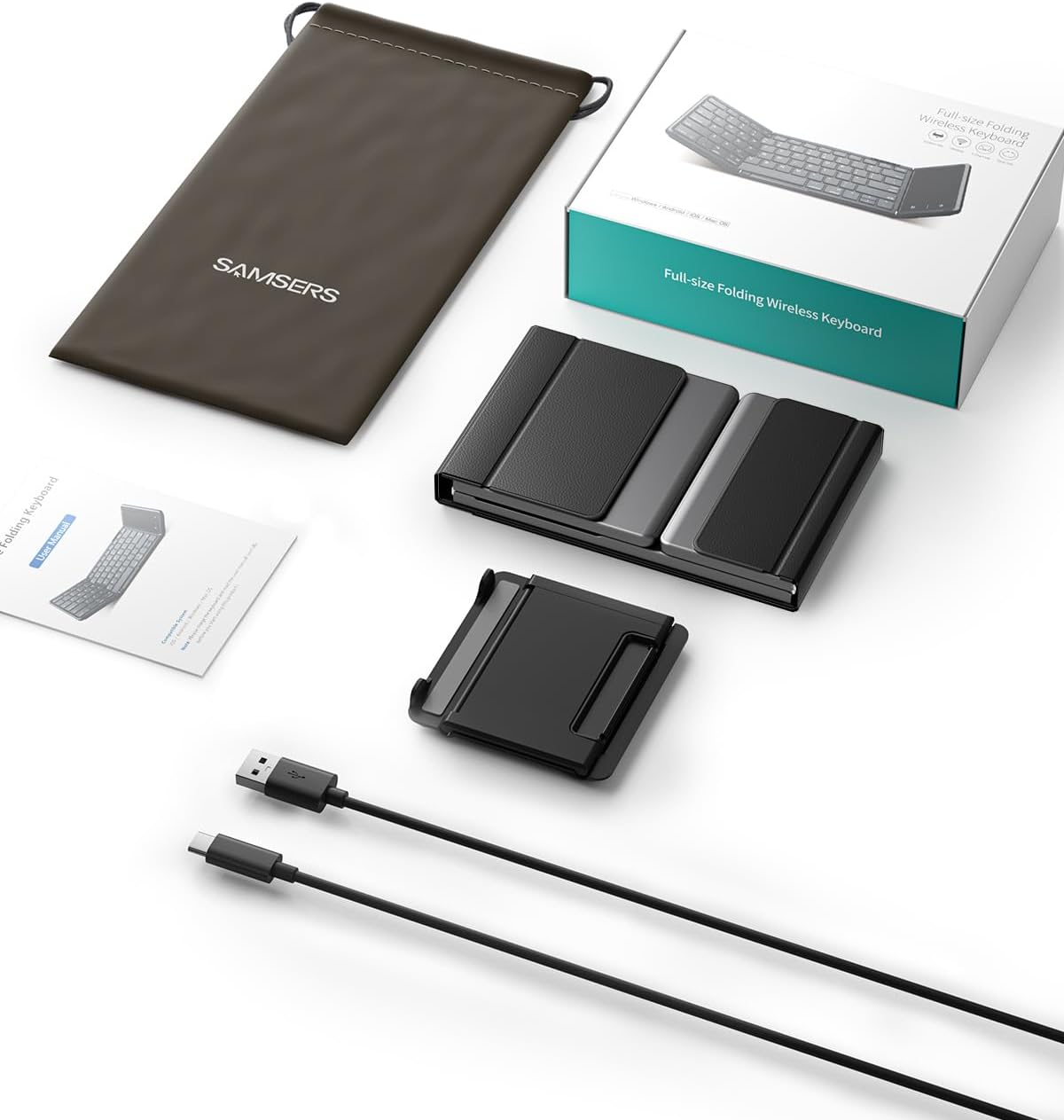 Samsers Foldable Bluetooth Keyboard with Touchpad, Full-Size Wireless Folding Key Board with PU Leather, Portable Travel for iOS Android Windows Mac OS, Support 3 Devices (BT5.1 x 3) - Image 8