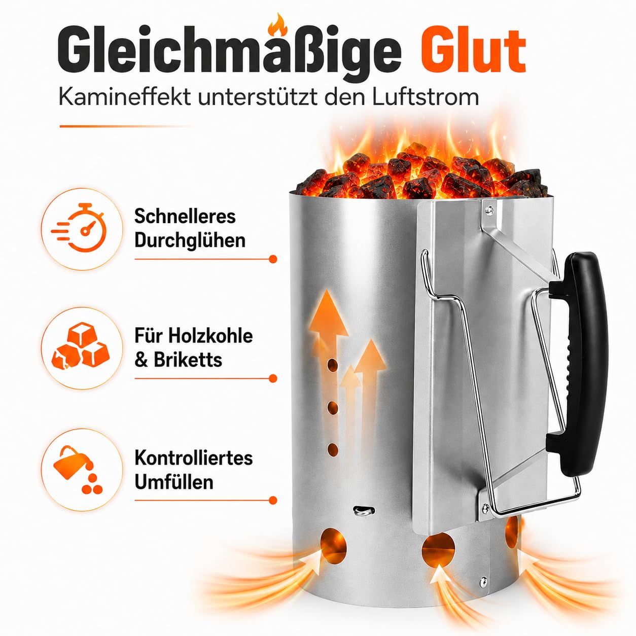 Uniflasy Anzündkamin für Weber 7416 Holzkohlegrill zubehör, 7416 XL 30,5cm | kompakter Grillanzünder mit zwei Griffen, Hochwertiger Grillkohleanzünder aus Edelstahl, Rapidfire Starter, Grillkamin(7416)