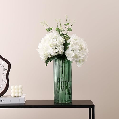 Miniatura 7 de YANWE1 Jarrón de cristal verde, florero de cristal, florero de vidrio acanalado, jarrón verde, jarrones de vidrio cilíndricos altos para centros de