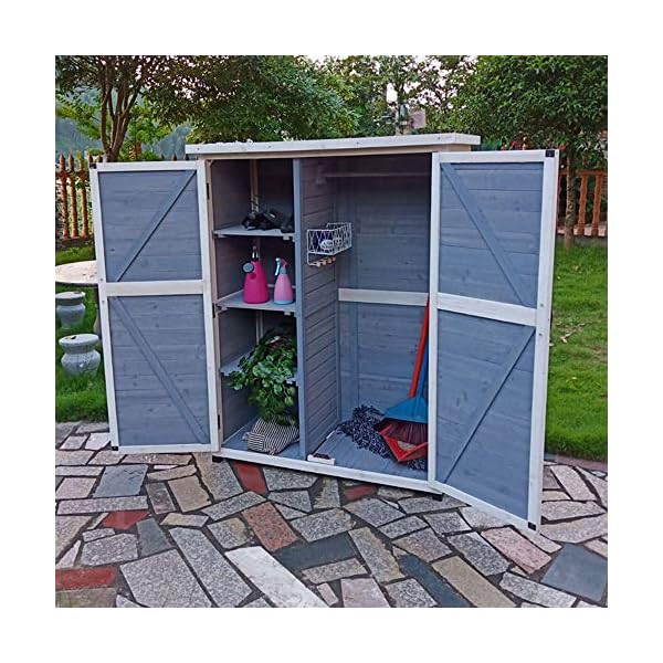 5-lagiger Gartenhaus-Aufbewahrungsbox-Geräteschuppen, Doppeltür-Balkon-Holz-Lagerschuppen, Garten-Rasen… – Bild 5