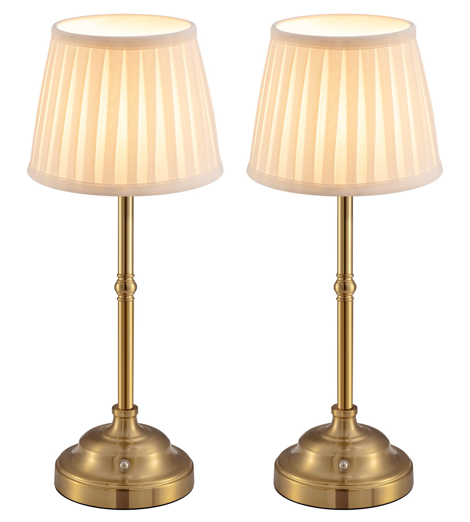 2 Pack Lámpara de mesa recargable, inalámbrica, portátil y regulable, lámpara de noche LED retro alimentada por una batería de 4000 mAh para interior y exterior (Gold + Beige Shade)