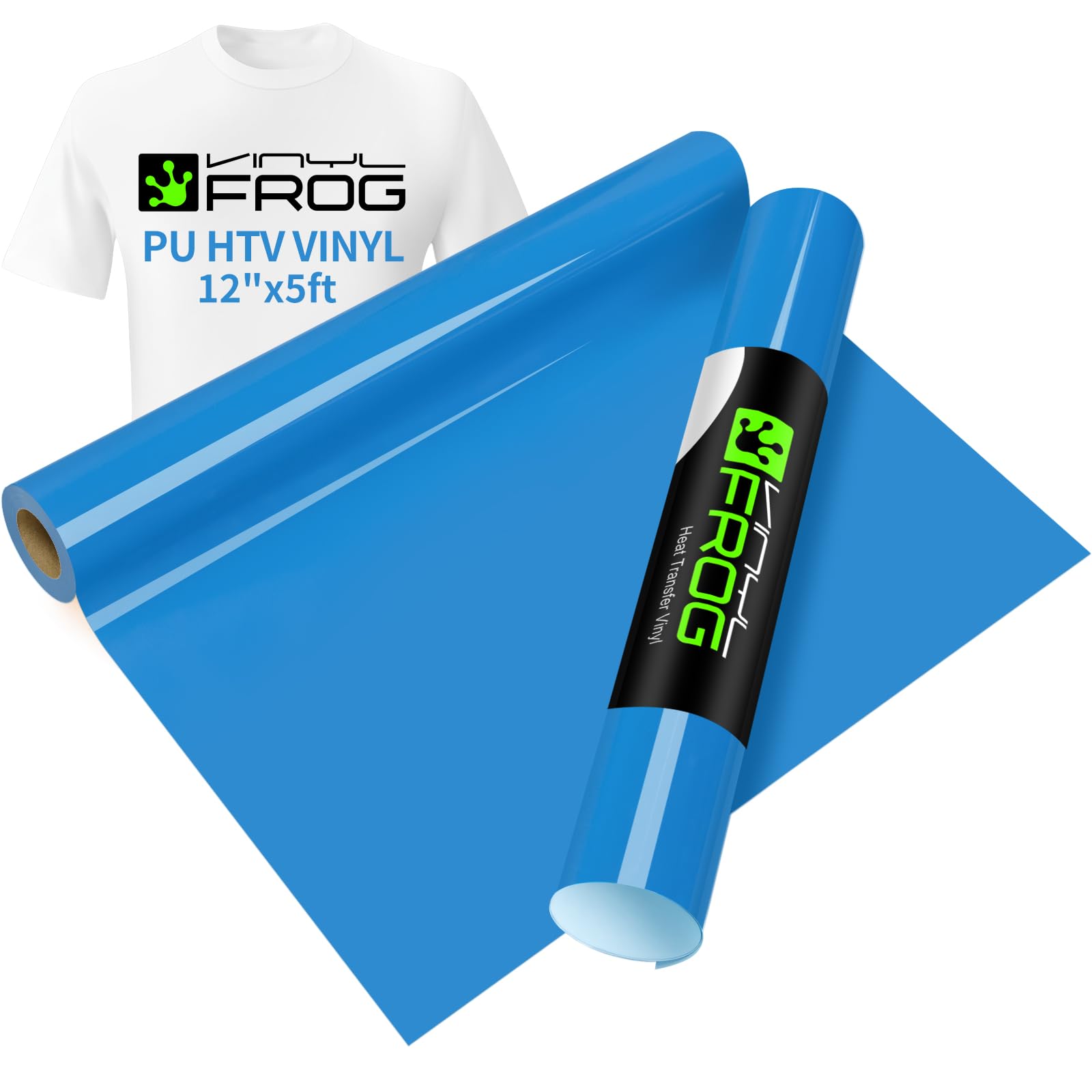 Vinyl Frog Heat Transfer Vinyl Roll HTV Vinyl - 12" x5ft Blue Iron on Vinyl for T-Shirts, Heat Press Vinyl for DIY Craft Designs (Blue) โ image 1