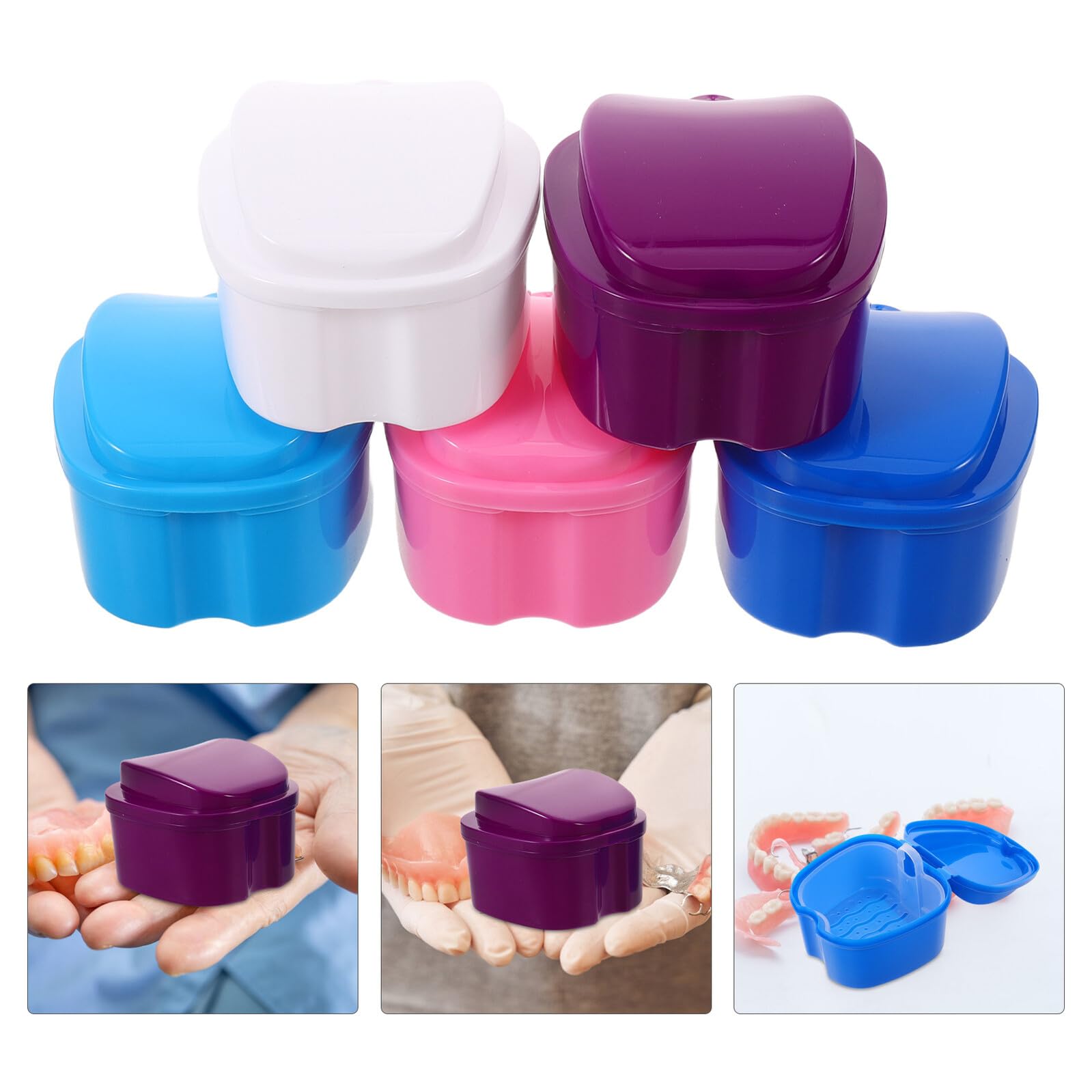 Set 5 Scatole per Protesi Dentarie Portatili con Coperchio, Contenitori Colorati per Ammollo e Pulizia, Custodie Compatte da Viaggio per Apparecchi Ortodontici e Dentiera