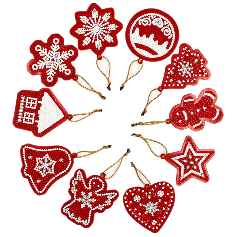 10PCS Diamond Painting Christmas Tree Pendant Kits DIY Special Shaped Diamond Art Hanging Ornaments Gift Wrap Tags Cards for Family Decor Handmade Gift (Christmas Tree Pendant Red)
