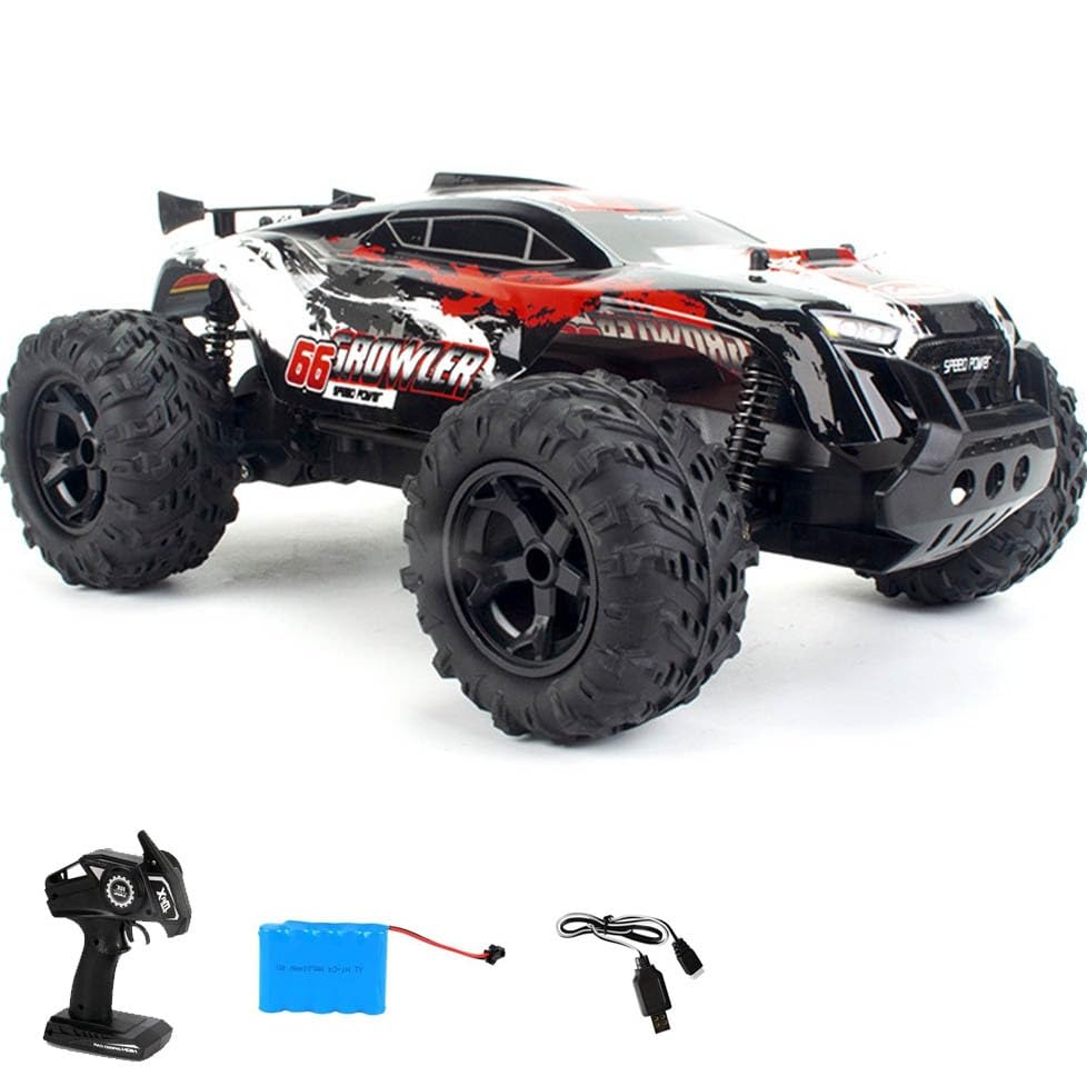 Veicolo fuoristrada telecomandato 2.4G senza fili RC in scala 1:14, trazione integrale, pneumatici a vuoto, modello di auto da corsa, ottimo regalo di compleanno e Natale(Red)