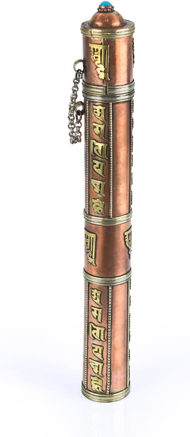 GreenEarthCo Tibetan Copper Incense Stick Holder with Buddhist Mantra, Antique Style - Handmade in Nepal