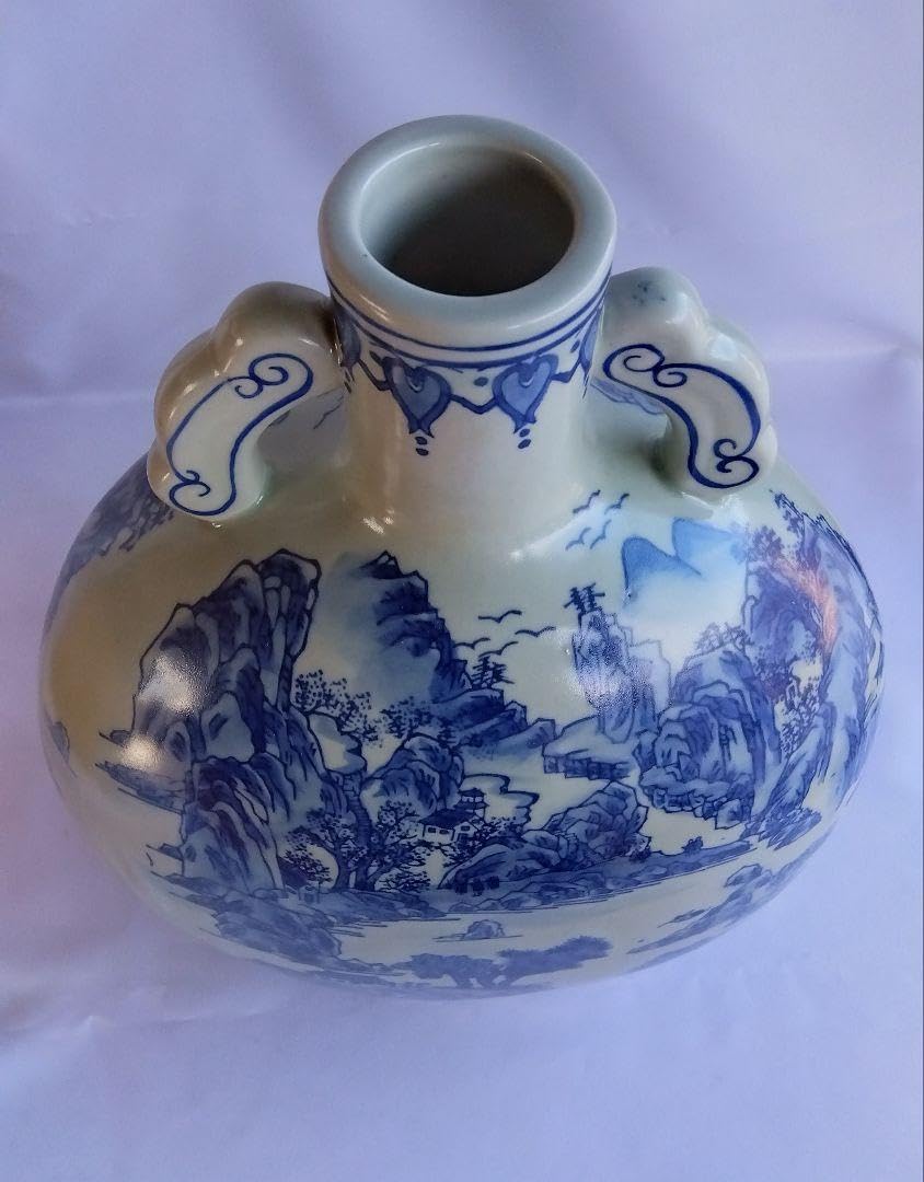 Amazon.co.jp: 古織 織部 乾隆帝山水花瓶 扁壺 高さ35cm 箱付き