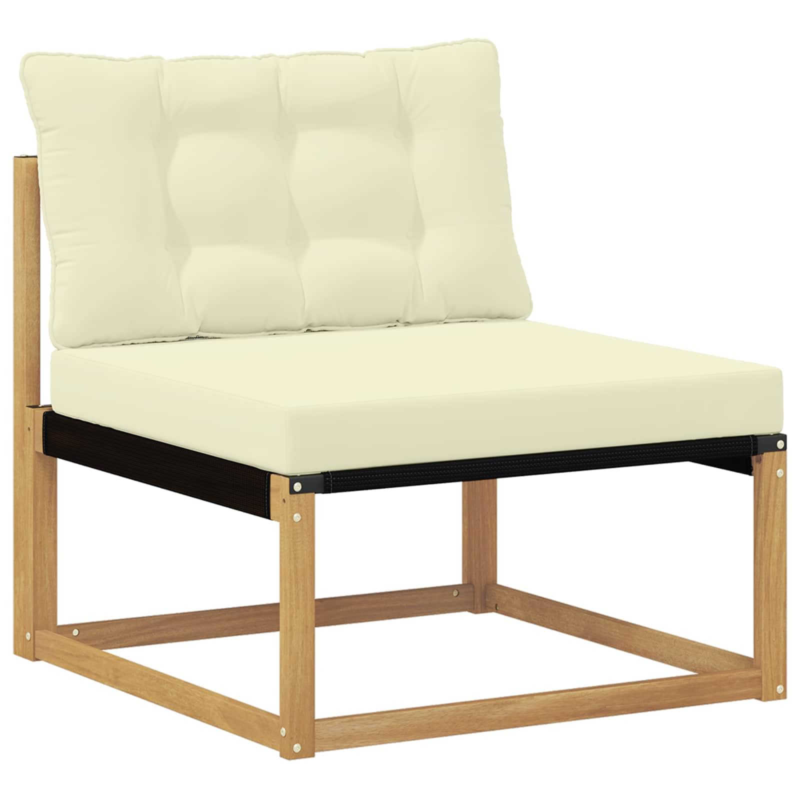 Gartenmöbelgarnitur 7-teilig aus massivem Akazienholz wetterfest und modular für Terrasse Balkon und Garten mit Tisch, Sofas, Sesseln, Kissen und stilvollem Design