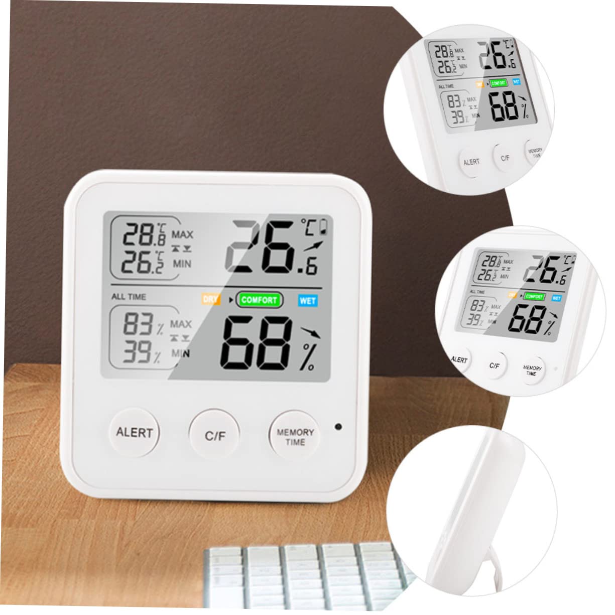 POPETPOP 3 Pièces thermomètre bebe bébé thermometre digital Température serré petit multi-outil jauge d'humidité humidimètre hygromètre Composants electroniques blanche