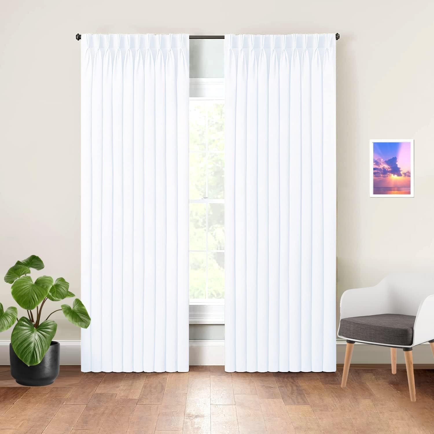 LITTLE BIRD Triple Pinch Pleat Curtain Blackout,Window Curtain Panel with Ring Added Hook Solid Polyester for Living Hall Dinning Area Navy Blue 60 Inch Width 72 Inch Length 1 Panel