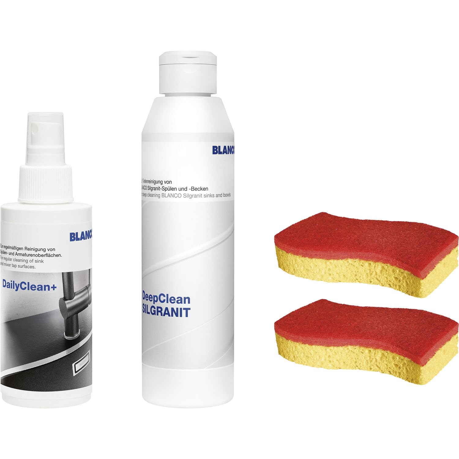 BLANCO DeepClean SILGRANIT Cleaning Set | Cleaning & Care Products for Granite Sinks | All-in-one Cleaning Set (DailyClean + DeepClean SILGRANIT + Spontex Sponge) | Professional Cleaner