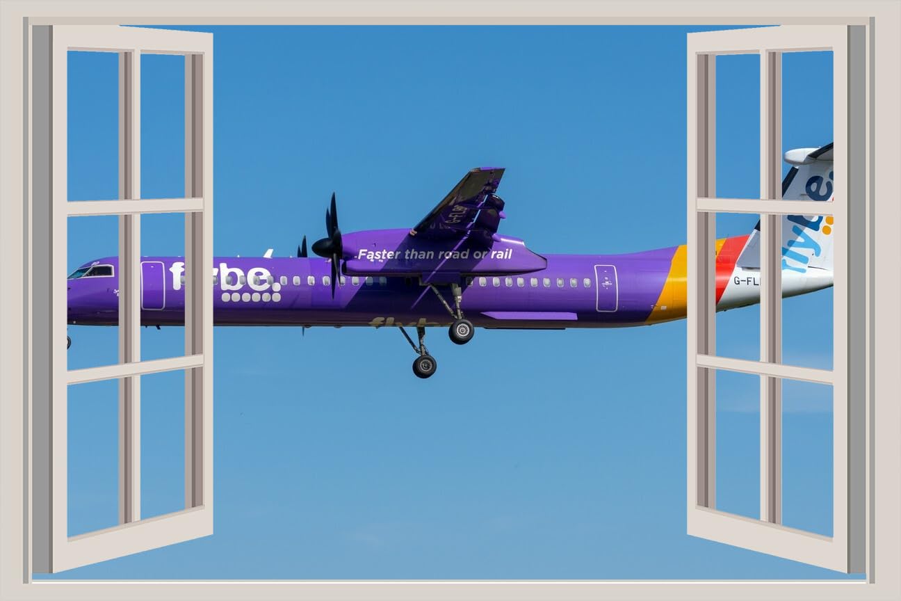 JVERF - JZZA00902 Passenger Airplanes Bombardier DHC Q Side| Self-Adhesive Open Window Wall Sticker