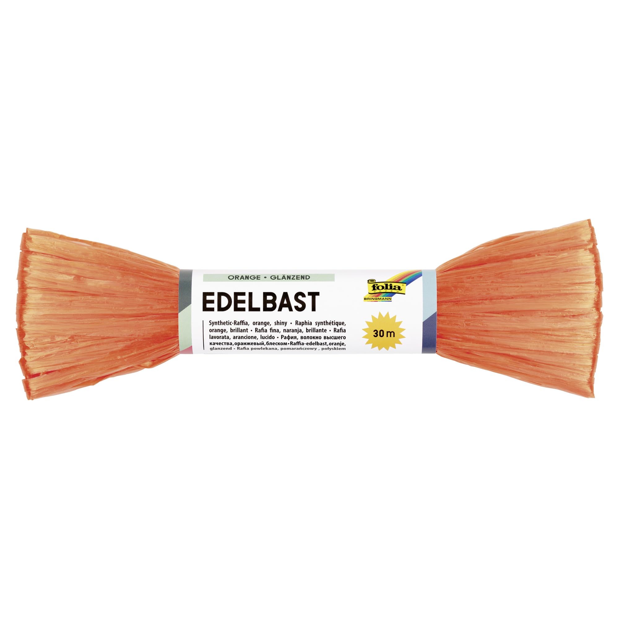 folia 9240 Raffia Edelbast, 1 Bundle of 30 m in Orange, String Made of Shiny Synthetic Fibre, Ideal for Crafts, Decoration or for Arrangements, Bouquets and Other Floristry Work
