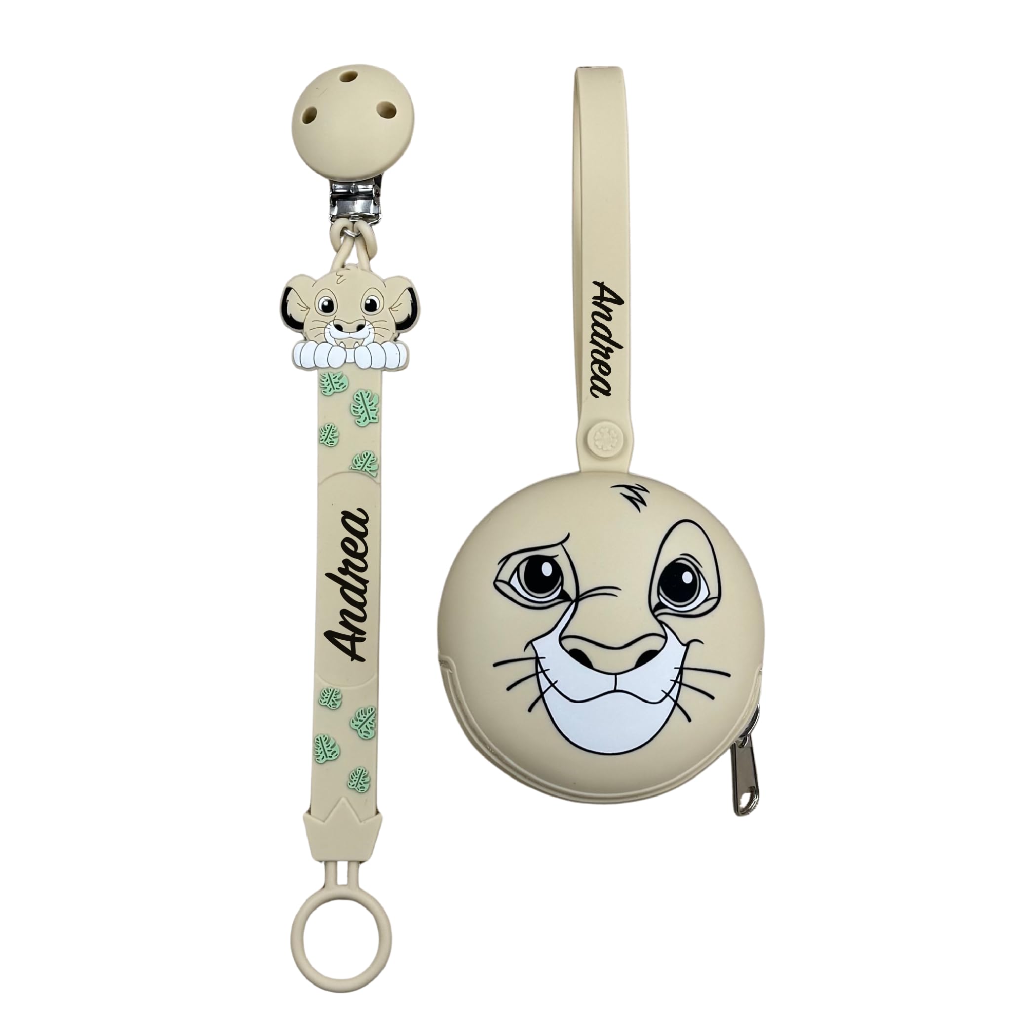 NOVITÁ Fettuccia IN SILICONE, per ciuccio personalizzata con nome, leone, BABYJART, lavabile,sicura per il bambino,compatibile con ciuccio MAM e CHICCO AZIENDA ITALIANA, MADE IN ITALY!