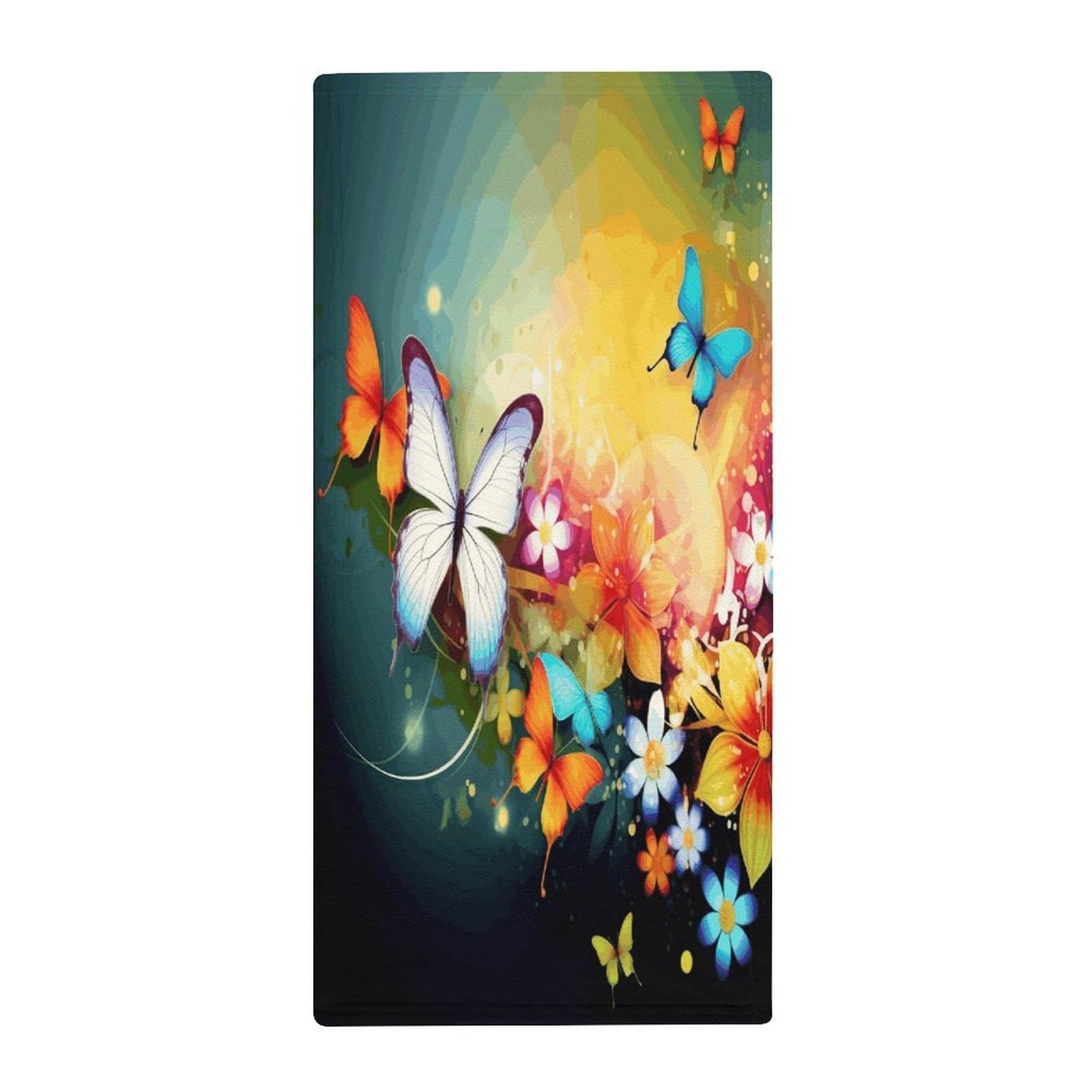 VstaDank Colorful with Butterfly Hand Towels Ultra Soft Printed Towels Classic Coral Velvet Kitchen Hand Towel Highly Absorbent Hotel Spa Towel Collection for Bathroom Workout 13.8 X 28.7 in