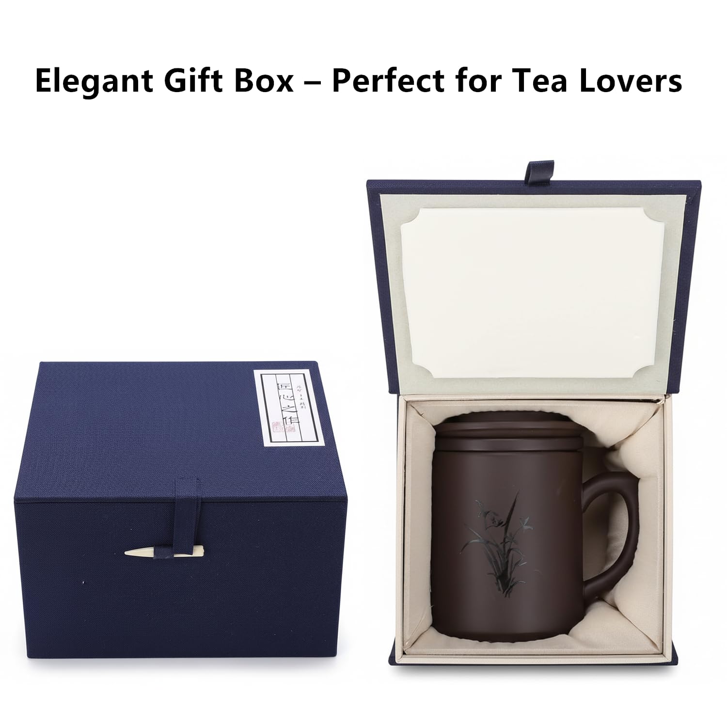 I-MART Tasse à thé, tasse à thé en argile violette avec infuseur et couvercle (383 g – fleur)