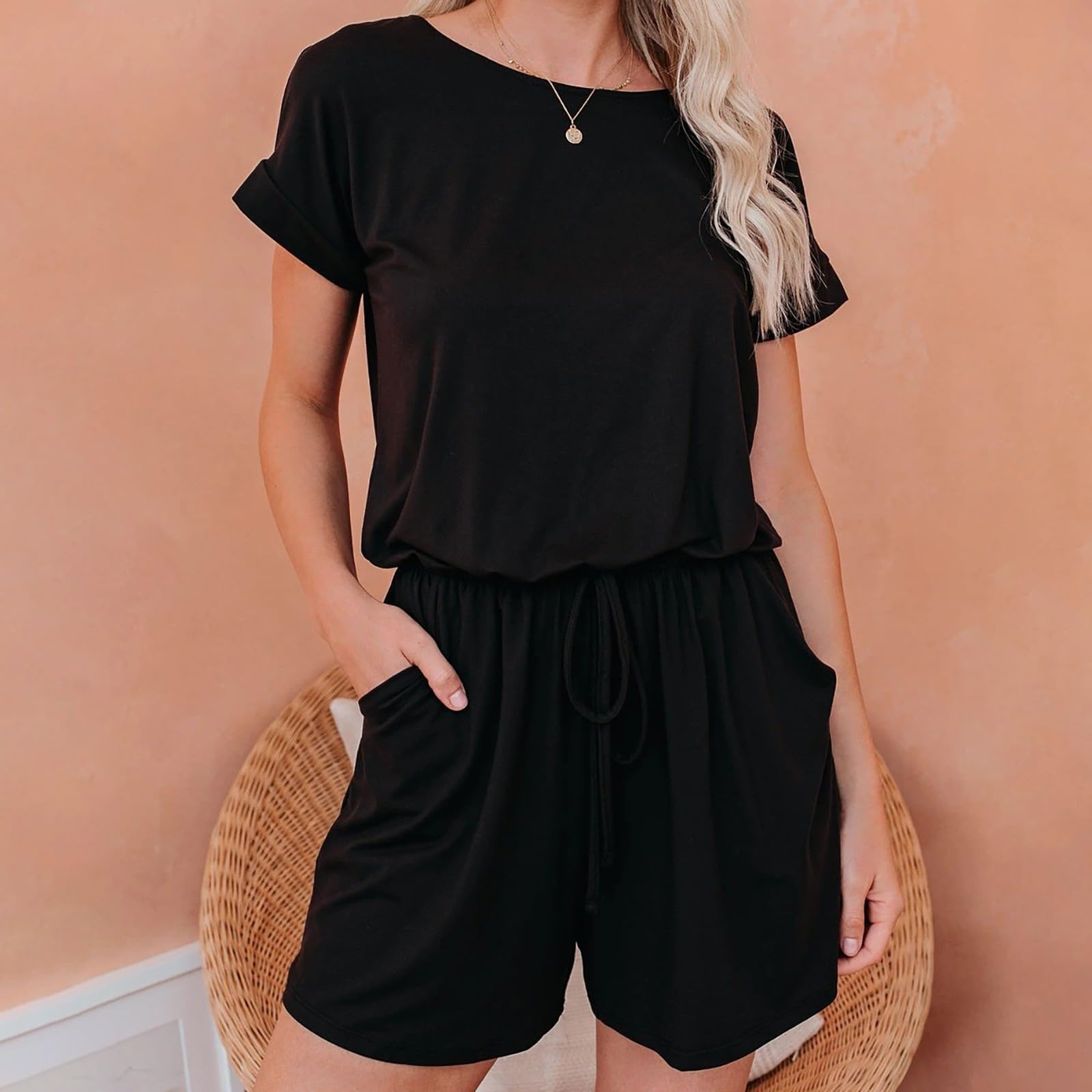 Completo Donna Estiva Morbida Spalline Tinta Unita Senza Maniche Traspirante Gamba Dritta Taglie Grandi con Tasche Laterale Bretelle Jogging Overall Estive 2024 Jumpsuit Donna Elegante Curvy