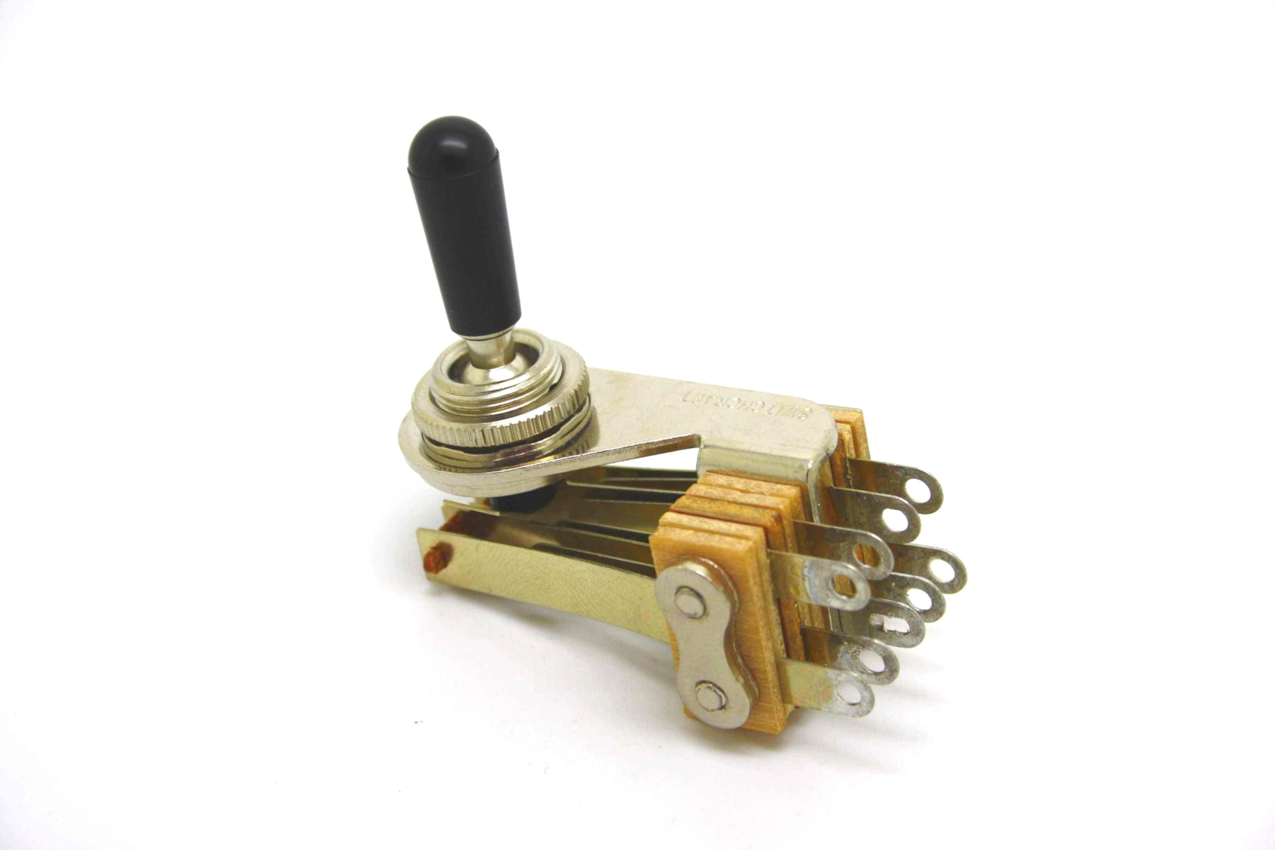 Switchcraft - Interruttore a leva a 3 vie posizioni, 4 poli, con pulsante nero, pickup per chitarra a doppio albero angolato, 9 pin pre-saldati