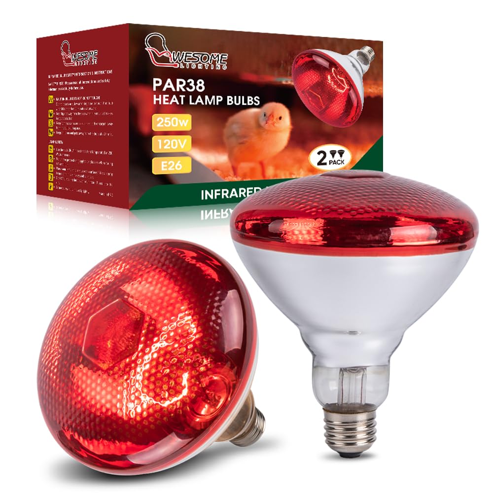 Wesome Lighting 250W Chicken Heat Lamp Bulbs, PAR38 Heat Lamp for
