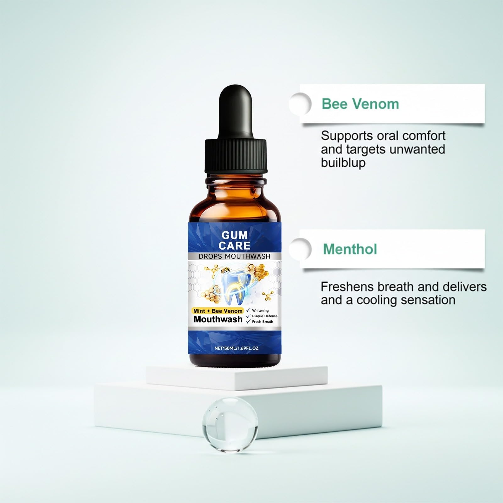 Gocce di cura orale con veleno d'api, igiene dentale quotidiana | Collutorio concentrato con veleno d'api. Protegge i denti, calma le gengive e garantisce una freschezza orale duratura.