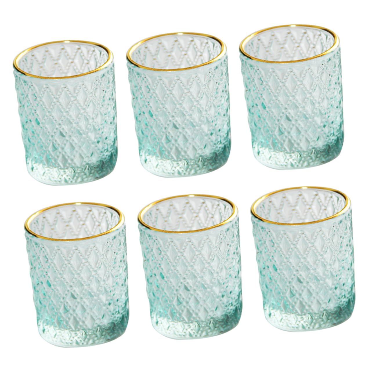 HOLIDYOYO 6pcs Elegant Trimmed Embossed Glass Candle Holders Chic Tealight Candle Cups for Home Decor Wedding Centerpieces and Special Occasions
