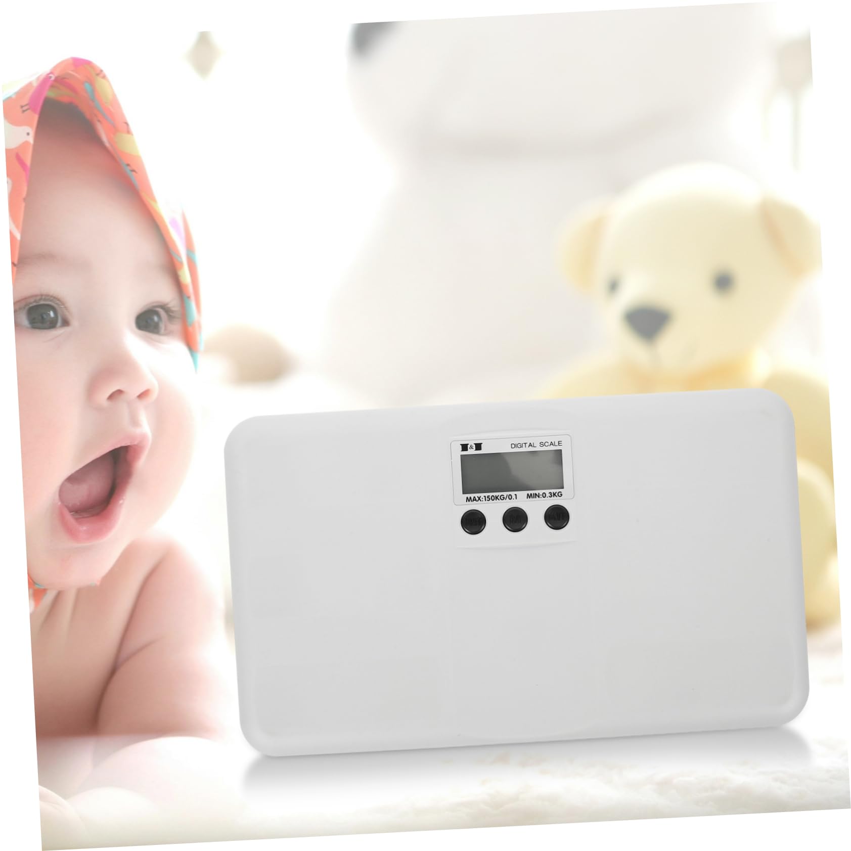 BESTonZON Bilancia Elettronica per Animali Domestici e Bebé, Display Lcd Grande, Conversione Unità, Capacità 150kg, per Casa, Plastico Bianco