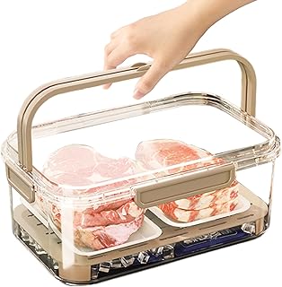 冷蔵庫整理ボックス,食品用透明積み重ね可能取っ手付きボックス,冷蔵庫フルーツオーガナイザー | スナック 野菜 セロリ 肉 食品 保存 家 寮 パントリー バー キャビネット 用