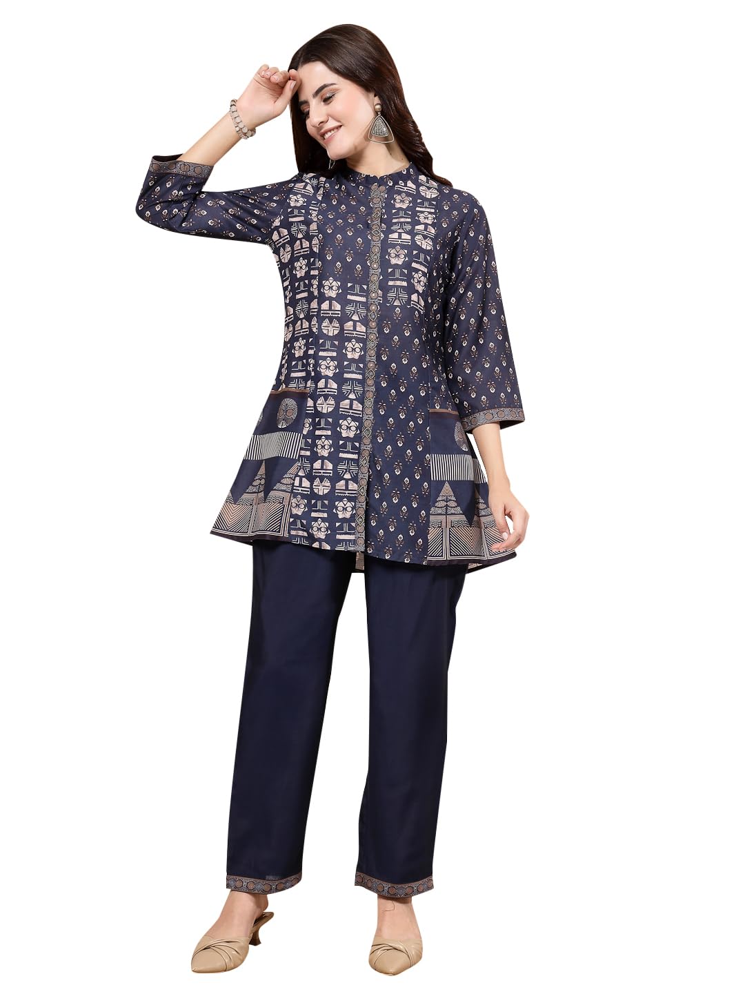Ethnic Motifs Printed Tunic with Palazzo and Scarf for Women-image-38
