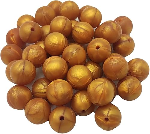 50 cuentas focales de silicona doradas metálicas para bolígrafo, cuentas redondas de silicona de 0.472 pulgadas, cordón de silicona para hacer