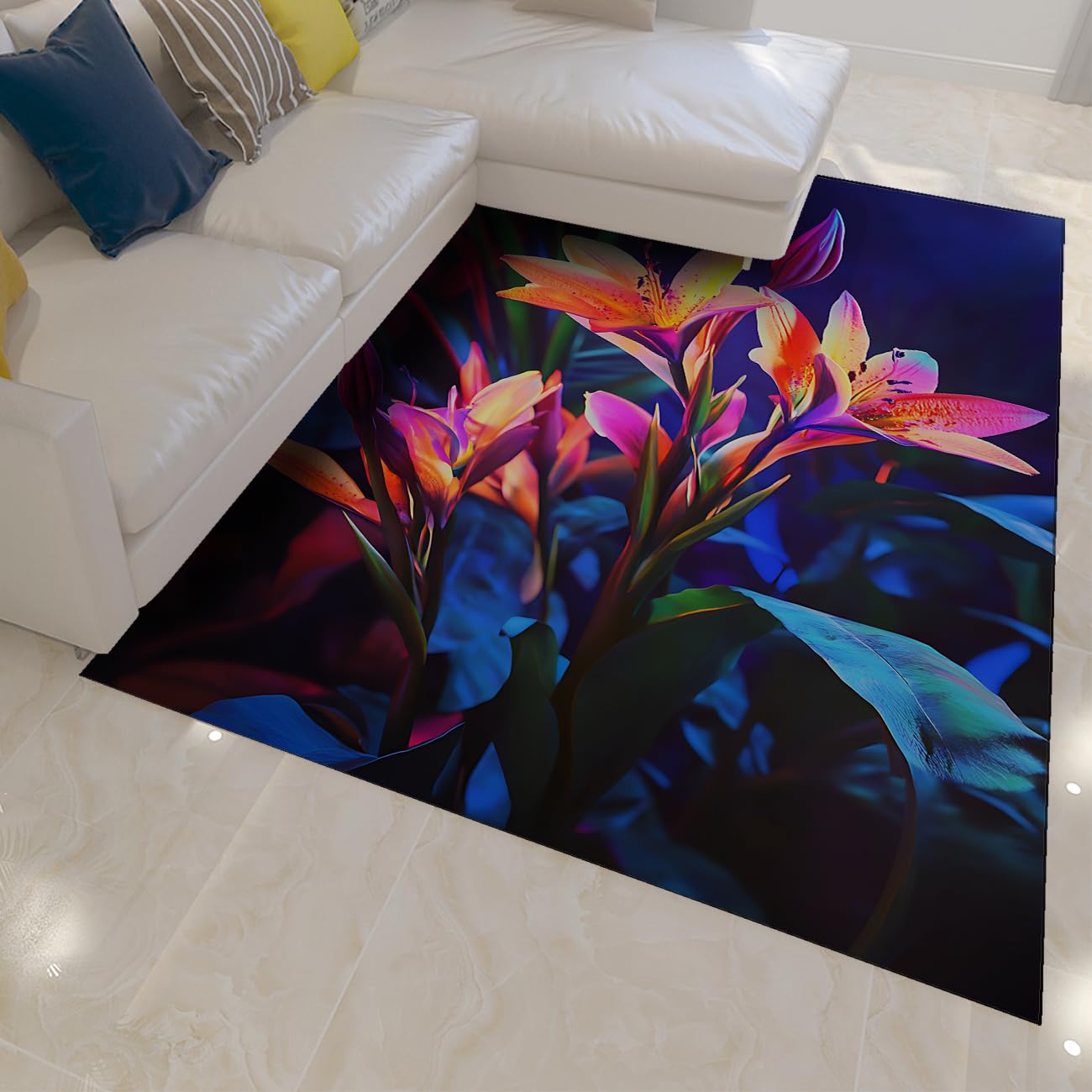Tapis de sol salon floral pour créer une chambre à coucher cocooning