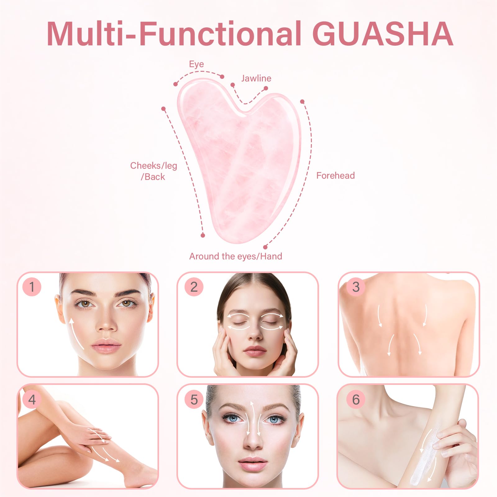 Alyvisun Narzędzie Gua Sha z Naturalnego Różowego Kwarcu, Kamień do masażu Guasha do szyi i ciała, Redukcja Obrzęków i Poprawa Linii Żuchwy z Instrukcją Obsługi, Prezent Pielęgnacyjny dla Kobiet