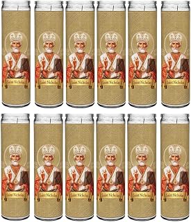 Case (12) Saint Nicholas Nick Holiday Prayer Devotional Candle, 8" White Unscented Glass