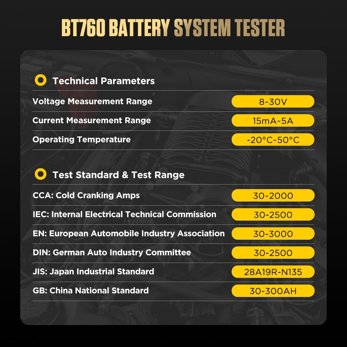 AUTOOL BT760 - Comprobador de carga de batería de 12 V/24 V para vehículos de motor con 30 – 2000 CCA, analizador de batería para arranque y sistema de carga con impresora para camiones pesados