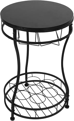 TOPINCN Estante de vino independiente, estante de almacenamiento de vino de metal con soporte para vasos y mesa, organizador de exhibición de vino,