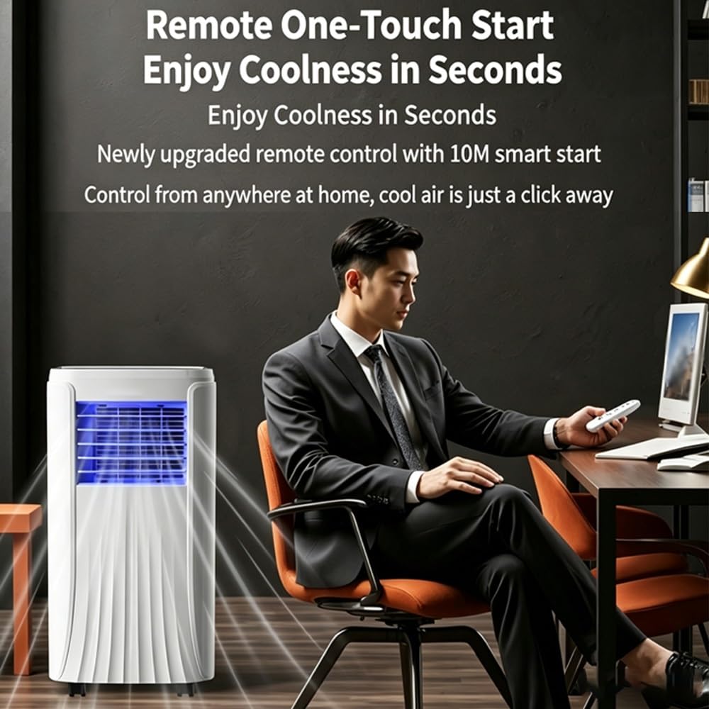 Przenośny klimatyzator, 9000 BTU Smart AC z pilotem zdalnego sterowania, cichy osuszacz i wentylator, łatwa mobilność do sypialni