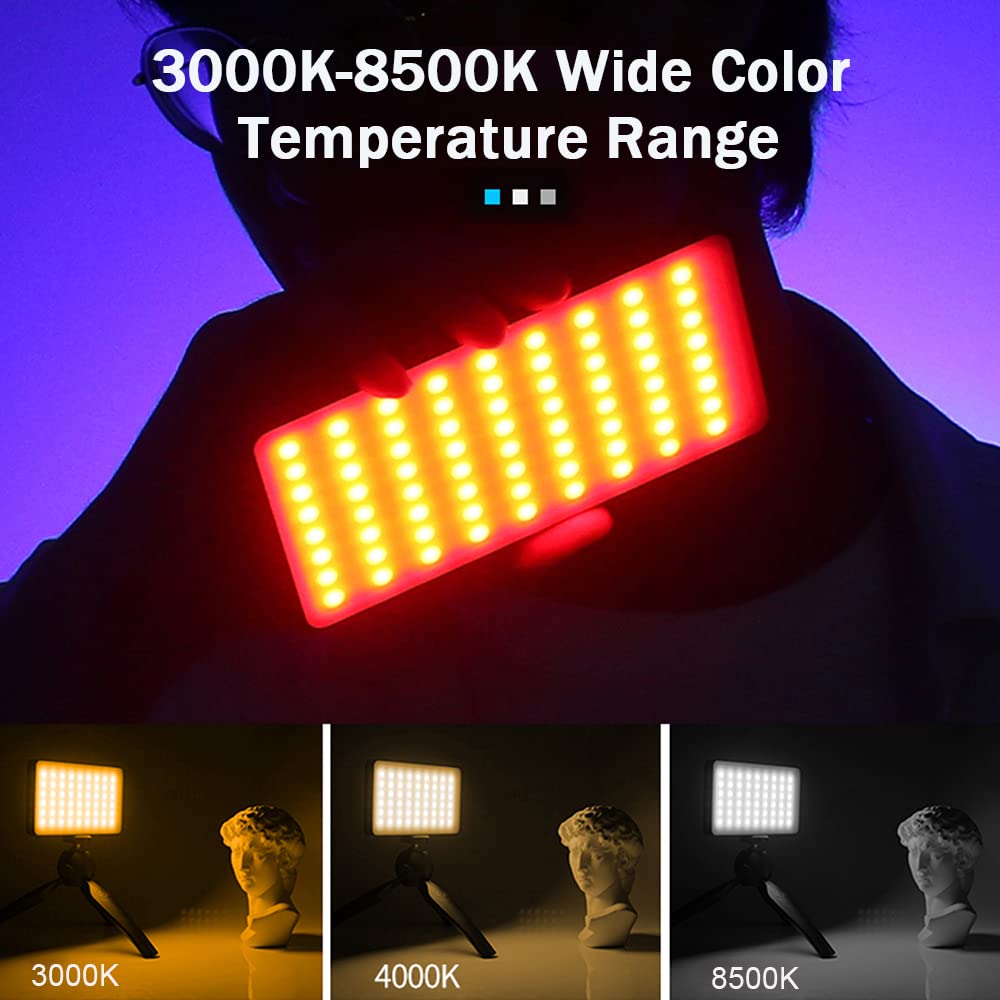 Luce led RGB HUIOP Luce video RGB portatile Pannello luce di riempimento a LED 3000K-8500K Dimmerabile 12 effetti di luce CRI97+ Batteria integrata con adattatore Cold Shoe per Vlog Streaming live Vid