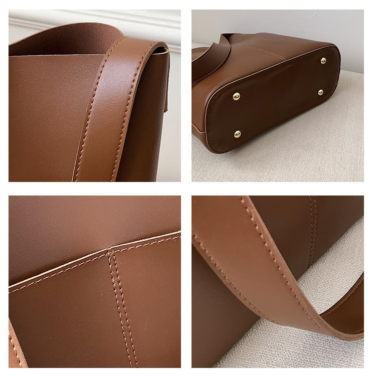 Ember & Gia Classic Leather Bucket Bag - Timeless Design with Adjustable Strap and Roomy Interior for Everyday Use and Versatile Style (Chocolate)2