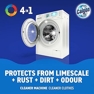 Calgon 4-in-1 Washing Machine Cleaner and Water Softener Tablets, 75 Count , Removes Limescale, Residue, Dirt, Rust & Malodours , Deep Clean , XL Pack Size