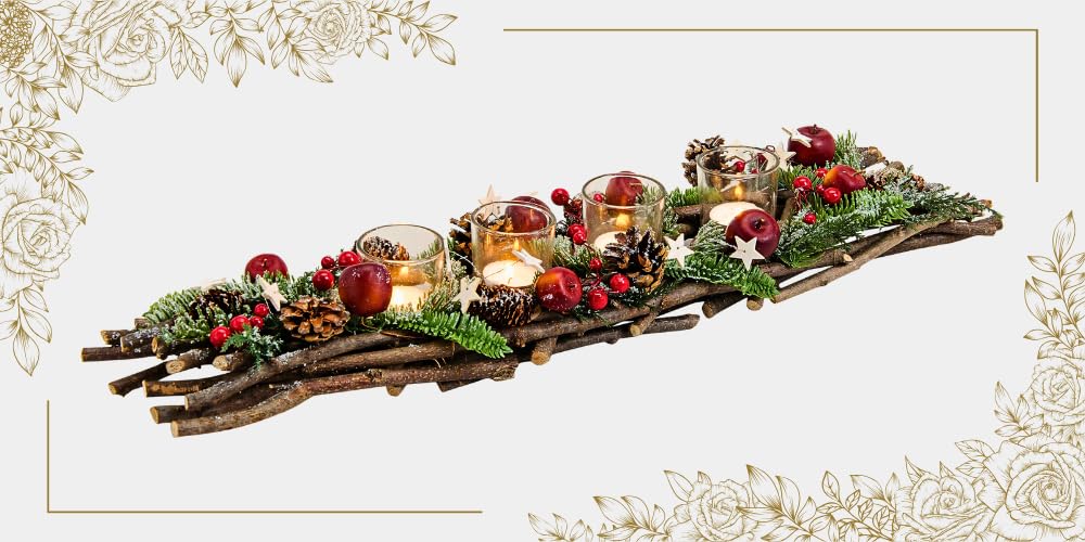 Davartis - Adventskranz/Adventsgesteck länglich inkl. Dekoration ca. 63cm