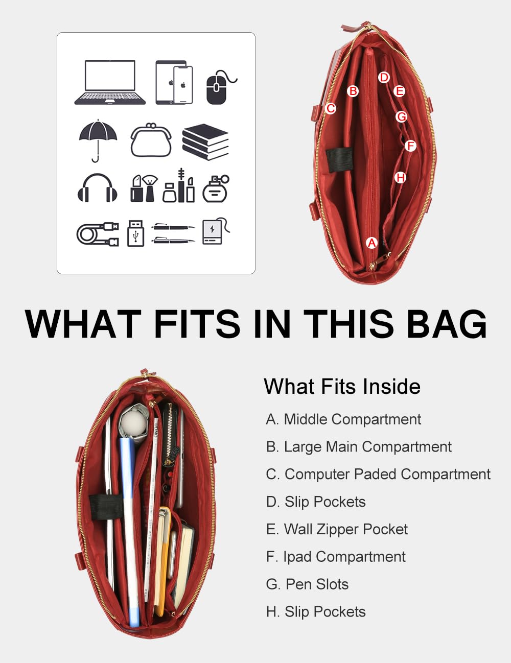 Totebag, Bolso Tote Mujer, Rojo Vino, L