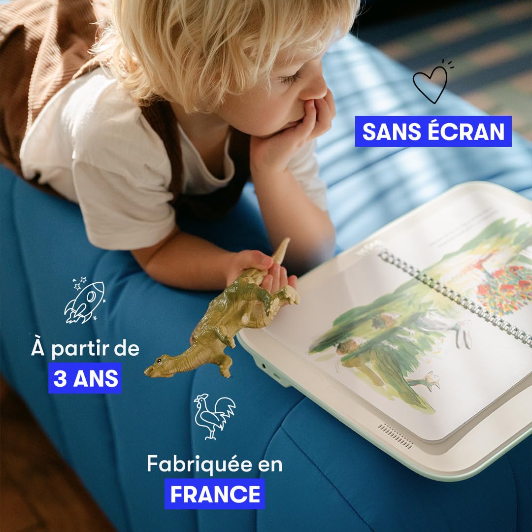 Tablette Lecture Enfant - Histoire Tactile Enfant - Pack Console & Livres pour Les Plus Petits (+3 Ans) - Verte - Paco et la Fanfare - Le Premier Jour de Minusculette - Fabriqué en France