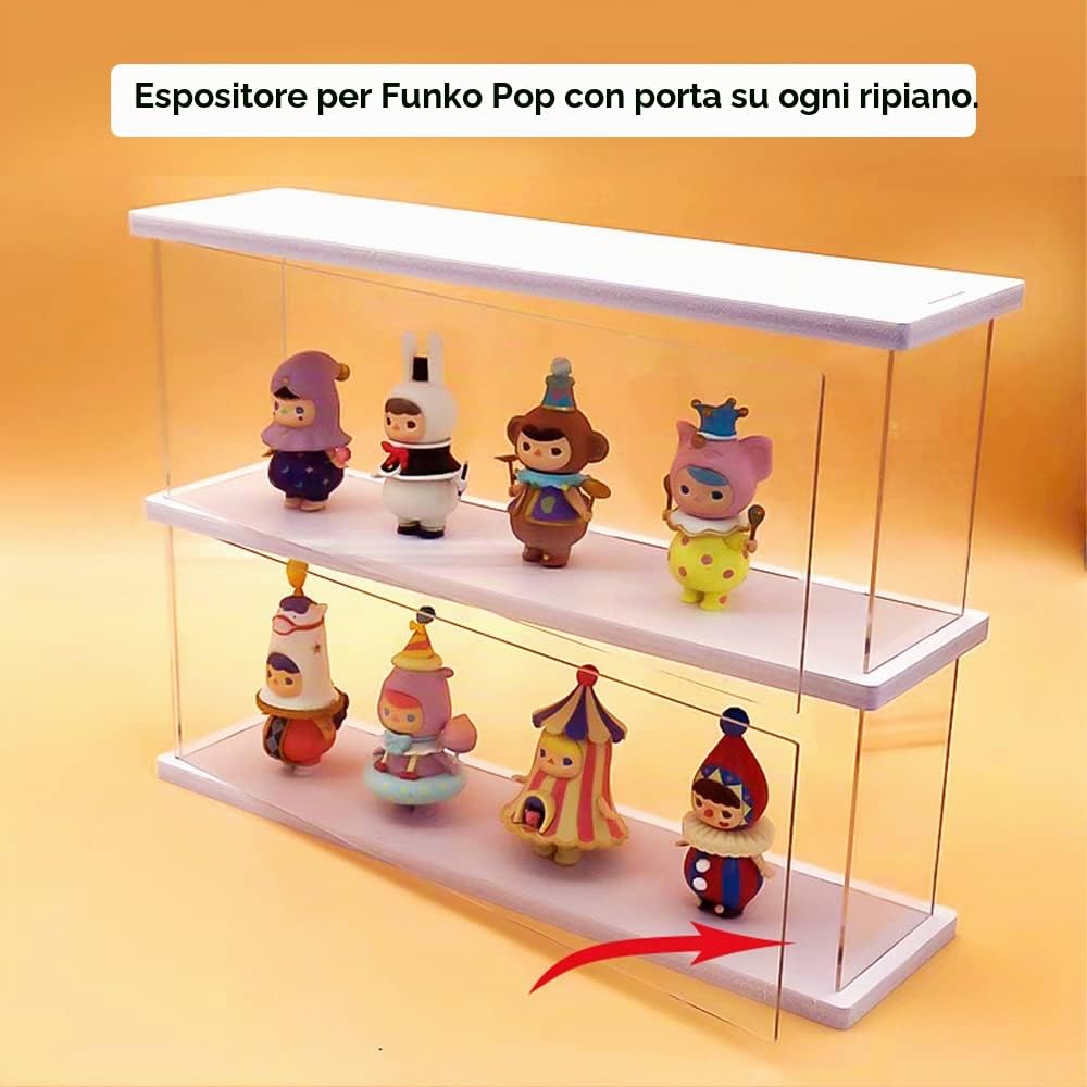 2 strati Vetrina Espositiva per pop Figura, Trasparente vetrinetta espositiva con Porta, Countertop Teca Plexiglass Stoccaggio Antipolvere Vetrina Soggiorno per Profumi