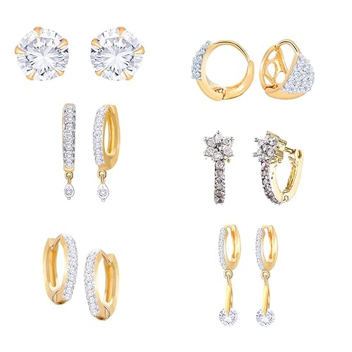 Zeneme Earrings Combo Of American Diamond Gold-plated Trendy Jewellery For Girls and Women (6 Pairs)