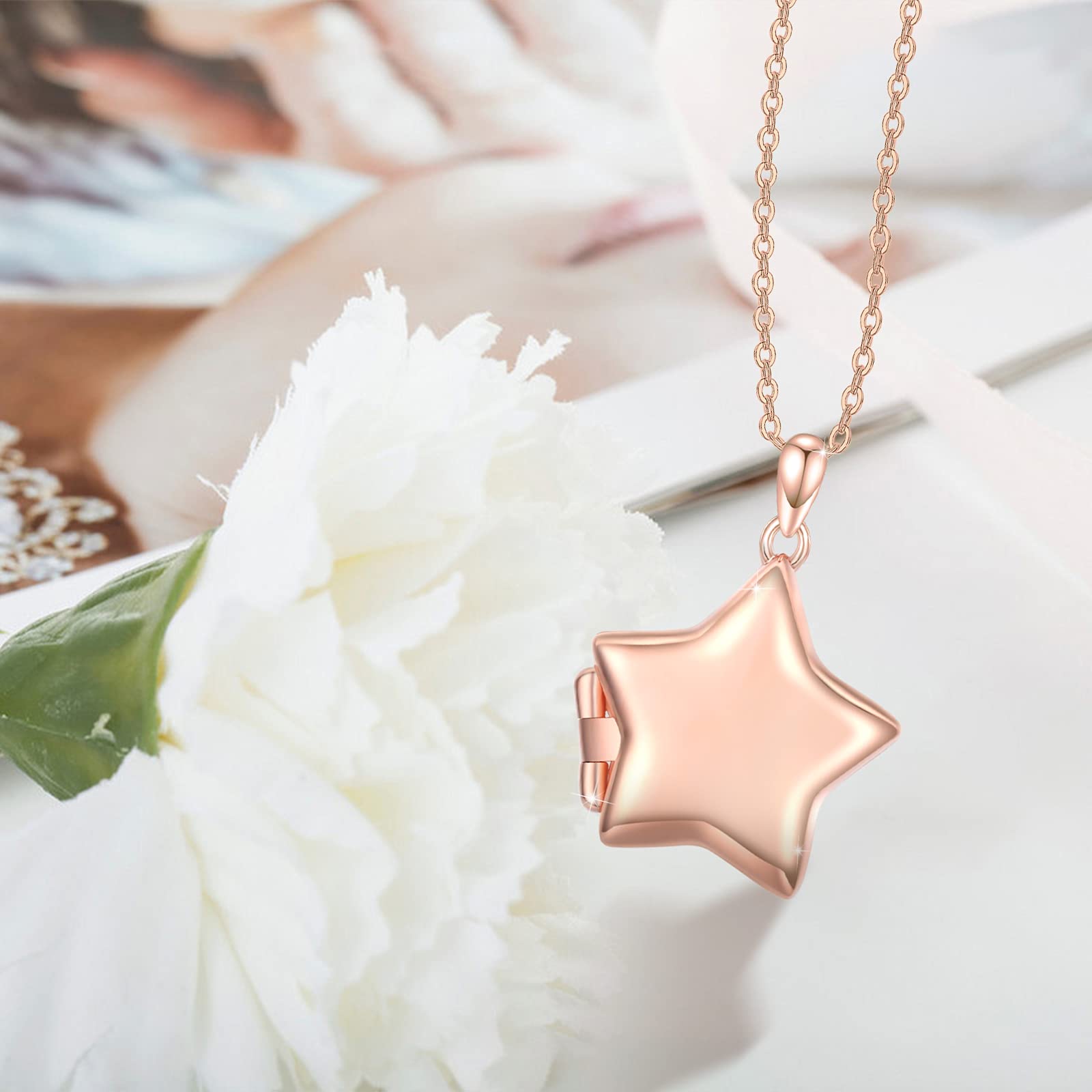 OHAYOO Medaglione apribile per immagini, in argento Sterling 925, a forma di stella, con immagine a forma di stella, ciondolo con foto, amuleto da aprire, per donne, ragazze e bambini