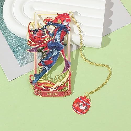 Miniatura 4 de Genshin Diluc - Marcapáginas de metal, Xiao, Kazuha, Hutao, Raiden Shogun, Zhongli, Venti, borlas Keqing, marcas de libros Genshin, regalos para