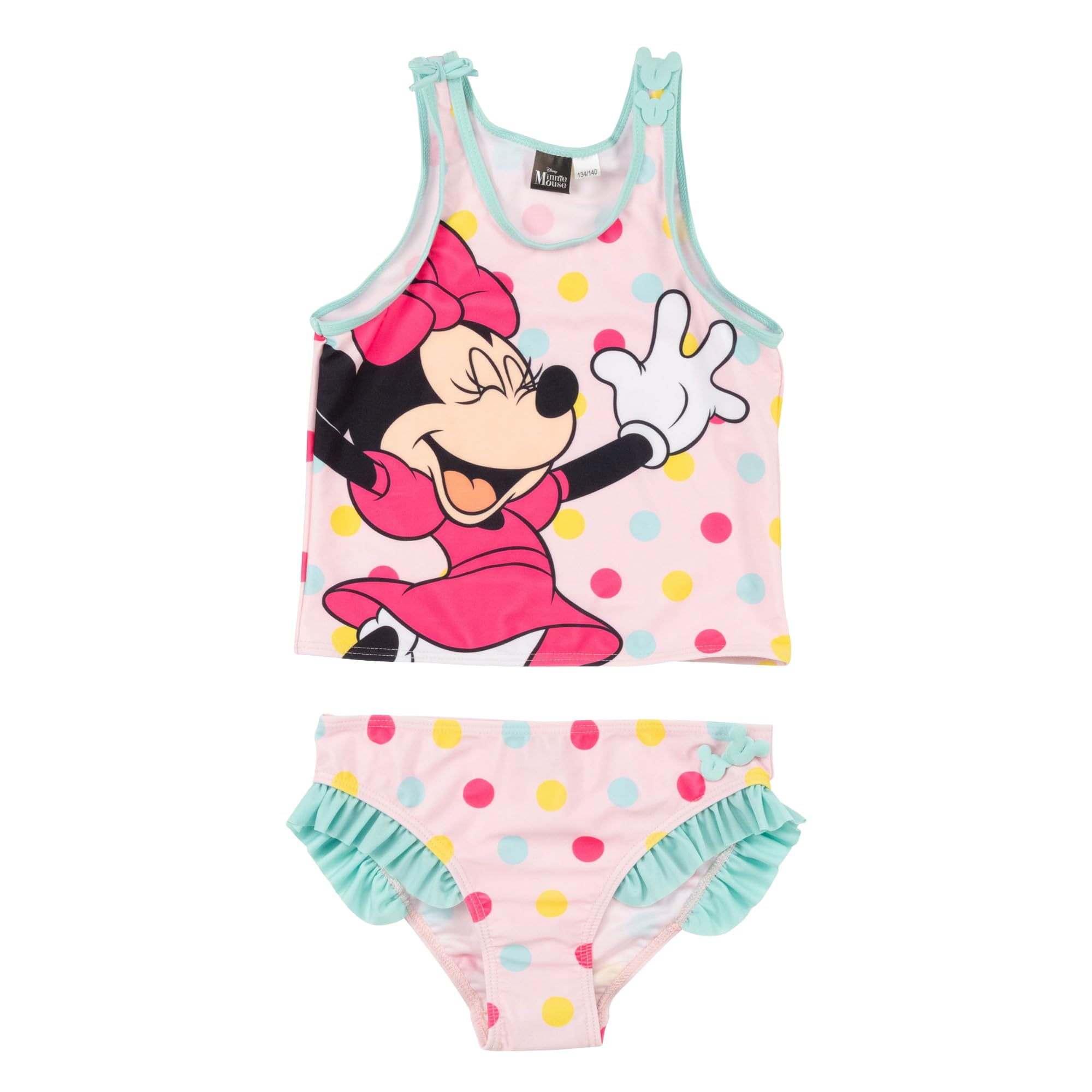 United Labels Disney Minnie Mouse Tankini für Mädchen mit Rüschen, Rosa Türkis, Zweiteiliger Badeanzug, Bademode Kinder