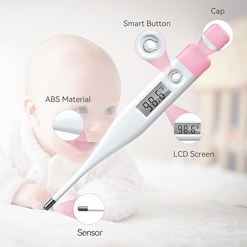 Miniatura 6 de Termómetro oral digital para adultos y niños con pantalla LCD, termómetro oral para bebé con alarma de fiebre, uso rectal y axilas, termómetro de