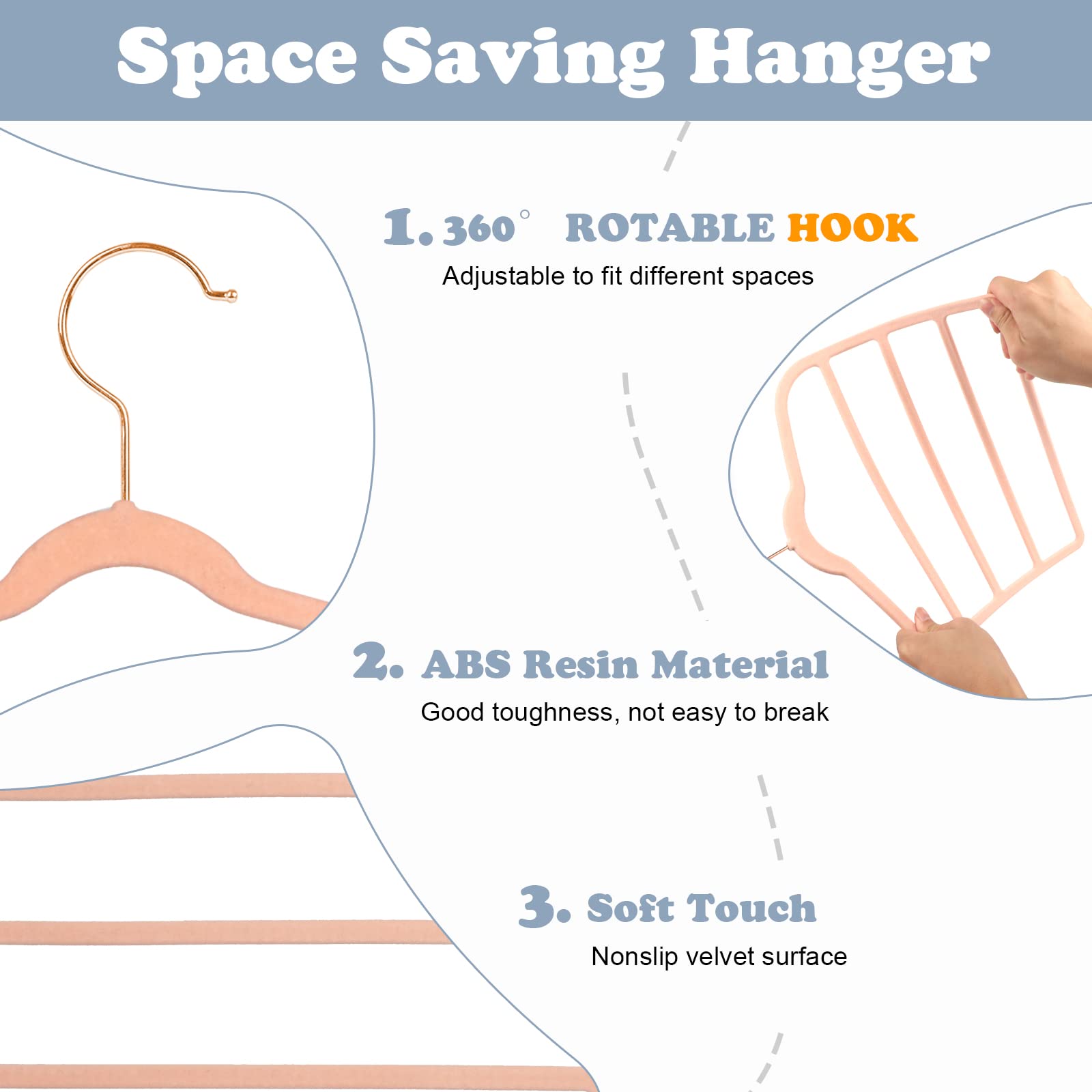 Tinfol Velvet Pants Hanger Space Saving with Hook, 6pc 4 Layers Non-Slip Jeans Hangers - Image 3