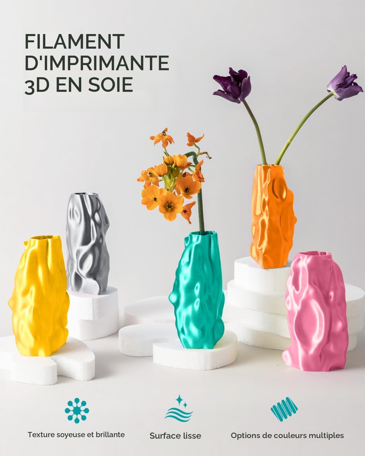 SUNLU PLA+ Silk Filament, Brillante Filament 3D en soie Métallique, Filament d'imprimante 3D PLA PLUS haute résistance, Bobine de 1KG, Or clair