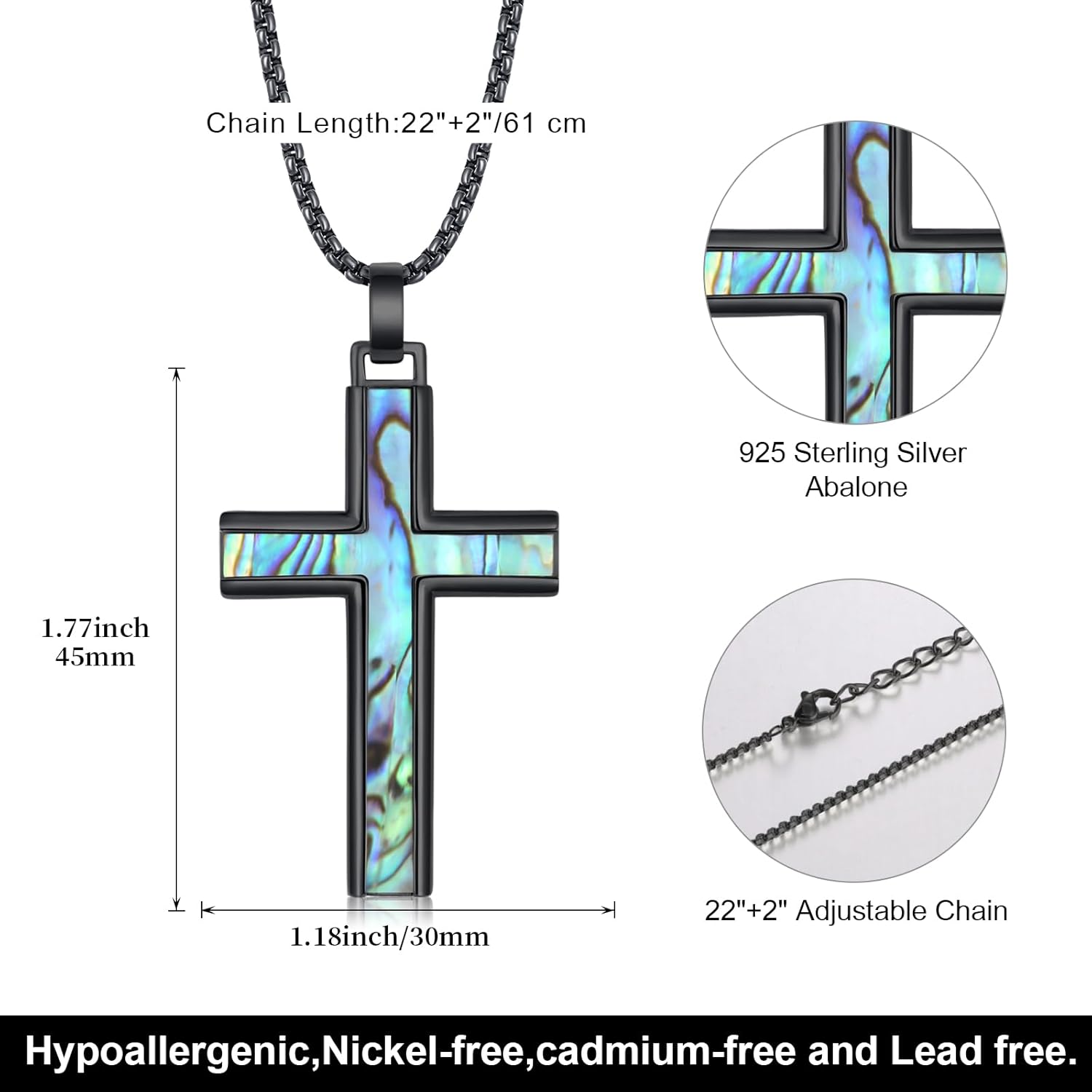 Black Cross Necklace for Men Women 925 Sterling Silver Abalone Protection Pendant Lords Prayer Amulet Crucifix Jewelry Gifts for Birthday Anniversary - Image 6